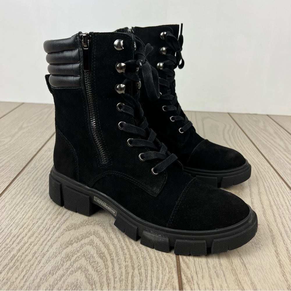 Aqua College Palmer Lace-up Zipper Waterproof Boots 7M Black Suede $140
